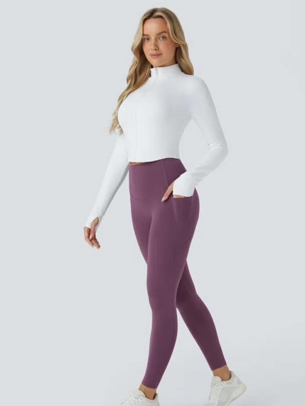 Halara High Waisted 7/8 Leggings Plum Purple Side Pocket Yoga Pants Women's M